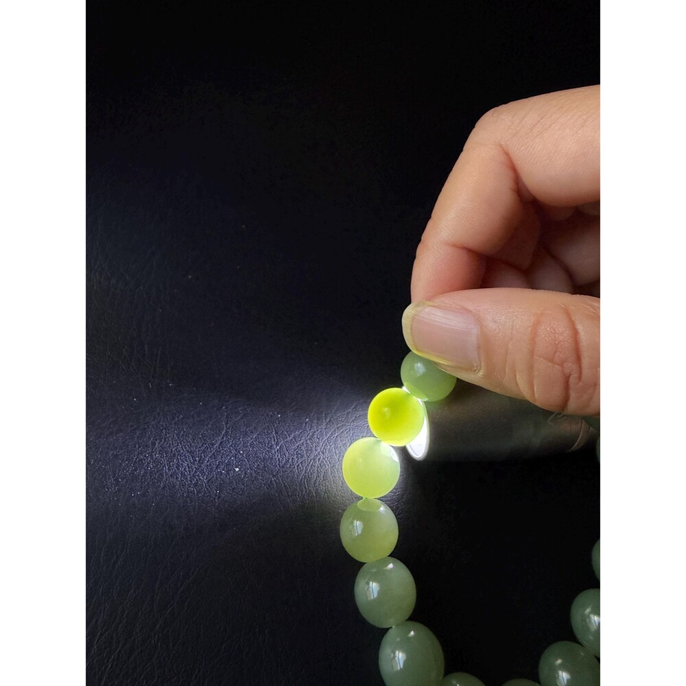 Natural Jade Beaded Bracelet 12mm Icy Celadon Green Beads W/ Faceted Focal Jade - Picture 9 of 9